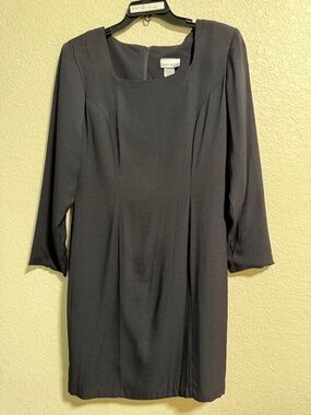 Vintage 90s Decade Black Square Neck Sheath Dress LBD